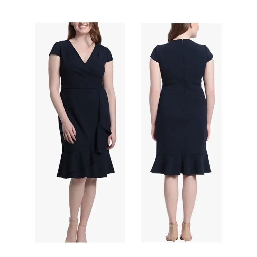 London Times Women's V-Neck Knee Length Dress